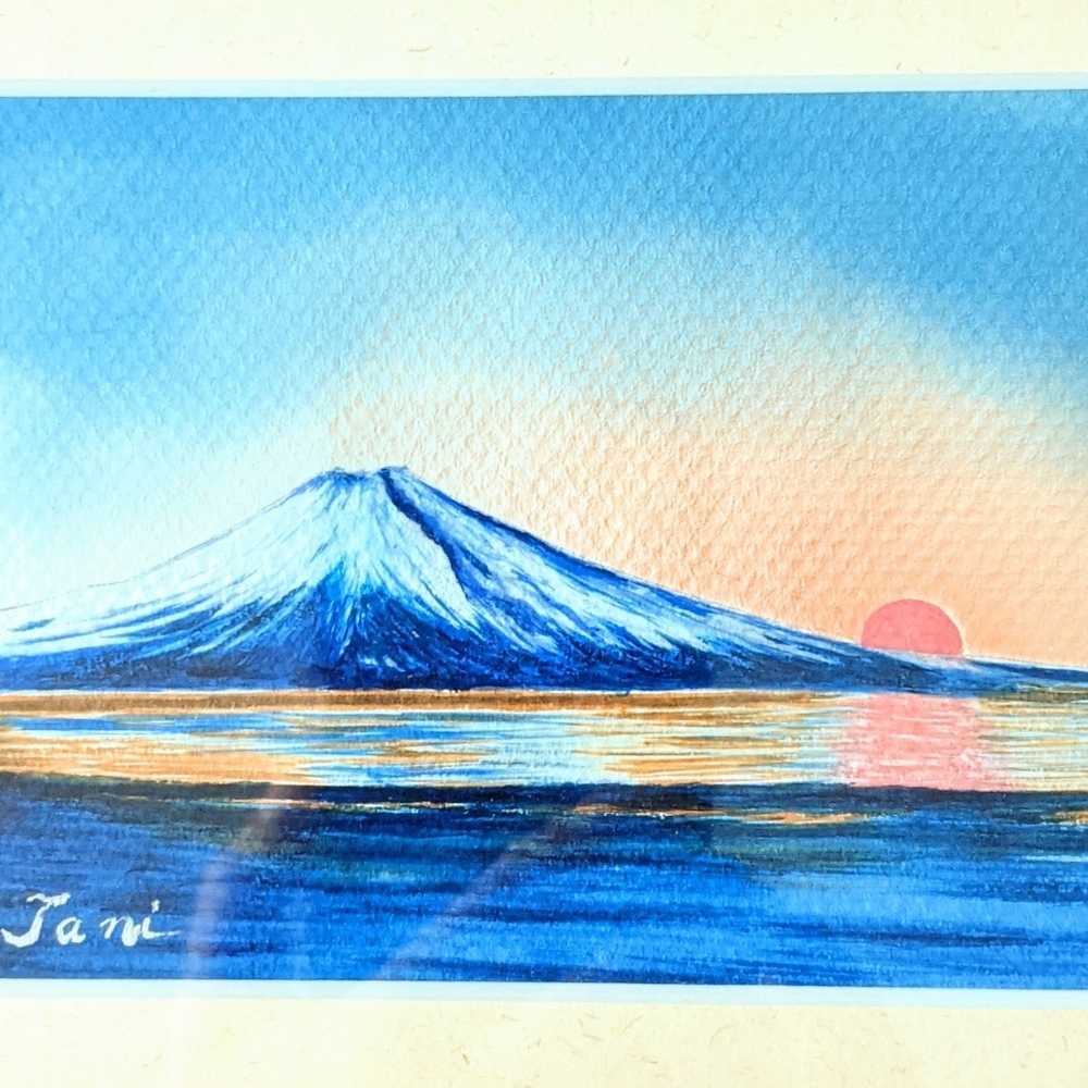 Hand-painted Mt. Fuji watercolor in the frame
